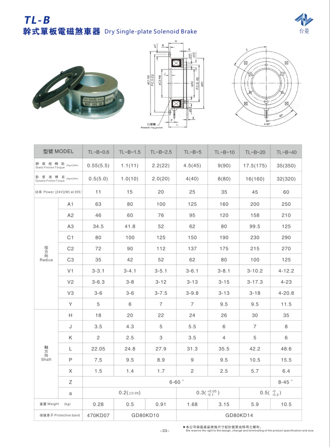 TL-B型干式單板電磁剎車(chē)器型號(hào)規(guī)格尺寸參數(shù)表