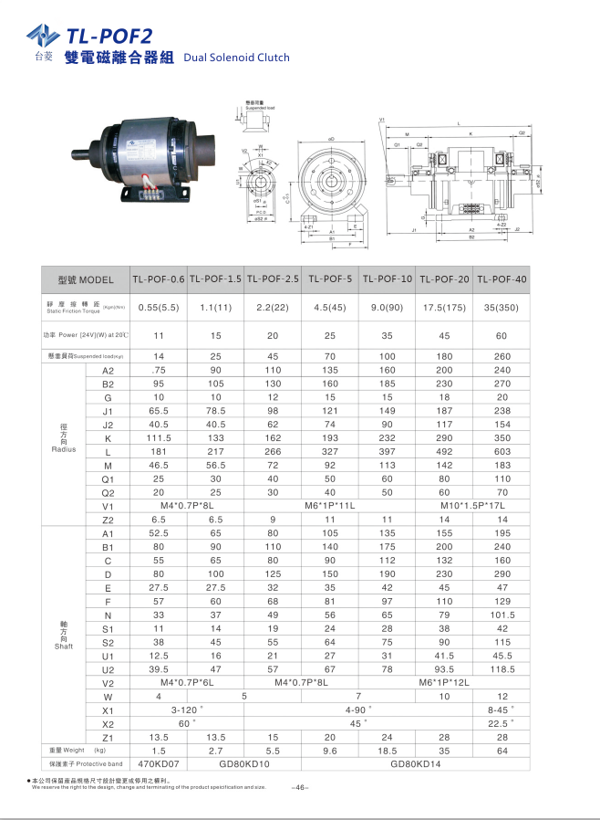 雙電磁離合器組合TL-POF型規(guī)格型號尺寸參數(shù)表